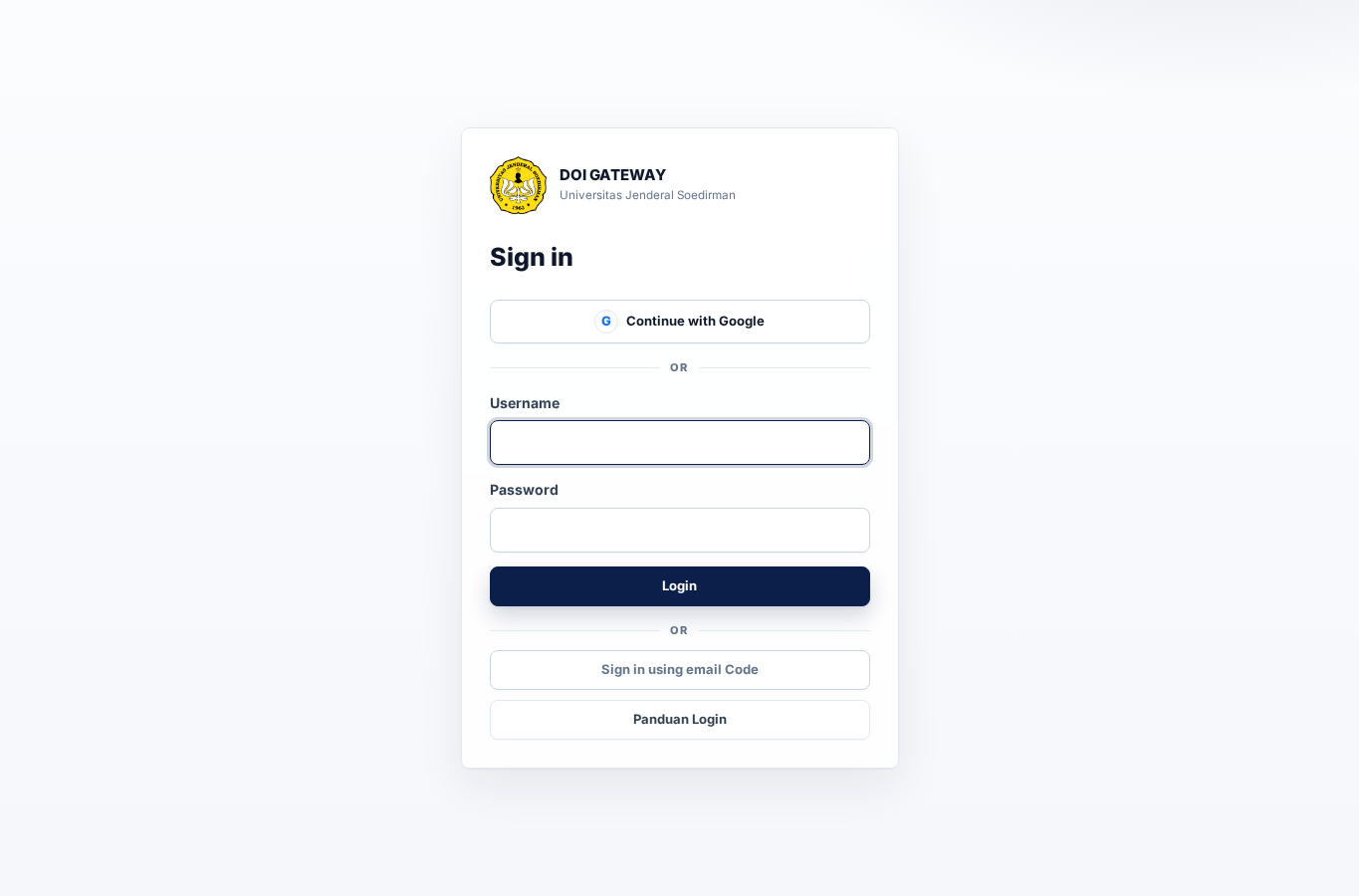Screenshot halaman login DOI Gateway